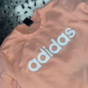 Adidas coral + white crew neck sweatshirt